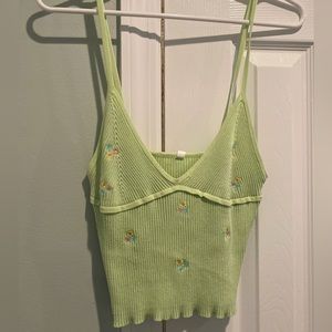 Pastel Green Floral Knitted Tank Top